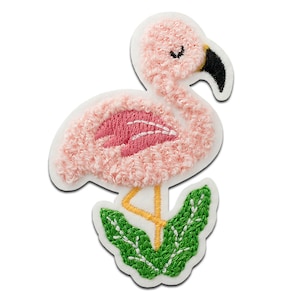 Flamingo fluffy Chenille animal - Iron On Patches Adhesive, Size - 6,9 x 5 cm