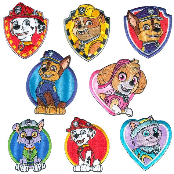 Paw Patrol Collection Set (Ryder, Chase, Everest, Marshall, Rocky, Rubble, Skye, Zuma) Embroidered Patches Iron on