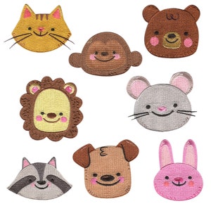 Animal Head Set 8 Pieces - Iron On Patches Adhesive Emblem Stickers
