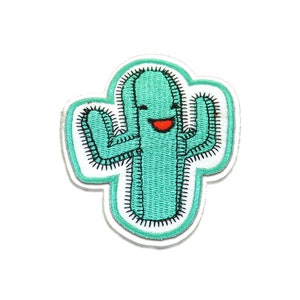Aufnäher / Bügelbild - Kaktus lacht Pflanze – grün – 8,3x6,9cm - Patch