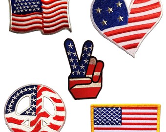 USA Set 5 pieces - Iron on patches adhesive emblem stickers appliques