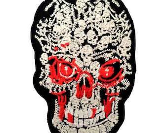 Iron on patches - Skull Biker modern - white - 6x9,5cm - Application badges