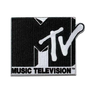MTV Schwarz - Aufnäher, Bügelbild, Aufbügler, Größe - 5,7 x 6,8 cm
