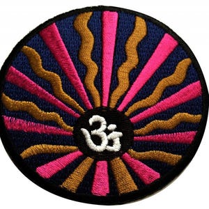Aufnäher / Bügelbild - Om Symbol spirituell Hindu Meditation - pink - Ø8 cm -Patch Aufbügler Applikationen zum aufbügeln Applikation Patches