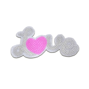 Iron on patches - Love love heart with sequins – silver – 9,2x4,7cm - Application