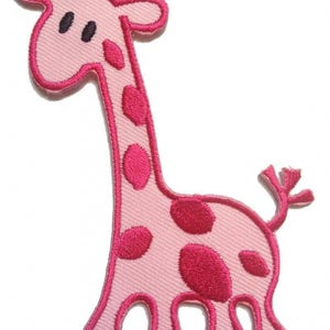 Aufnäher / Bügelbild - Giraffe Tier Kinder - pink - 5.7 x 9.3 cm - Patch Aufbügler Applikationen zum aufbügeln Applikation Patches Flicken