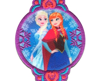 Iron on patches - Disney FROZEN "ELSA & ANNA 1" - blue - 7x6cm - Application Embroided badges