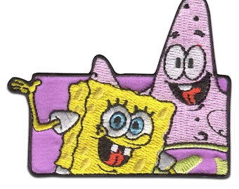 SpongeBob SquarePants and Patrick embroidered - Iron On Patches Adhesive Emblem Stickers Appliques, Size - 7 x 6,1 cm
