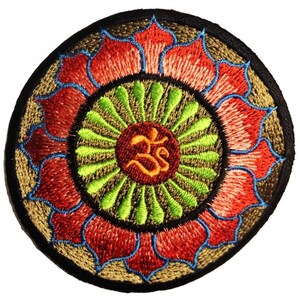 Aufnäher / Bügelbild - Om Symbol spirituell Hindu Meditation - grün - Ø8 cm -Patch Aufbügler Applikationen zum aufbügeln Applikation Patches