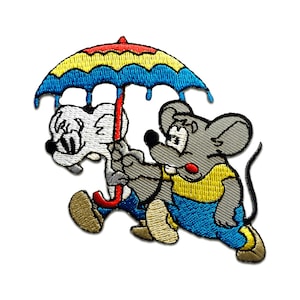 Aufnäher / Bügelbild - Maus Regenschirm - bunt - 7,8 x 8,1 cm - Patch Aufbügeln