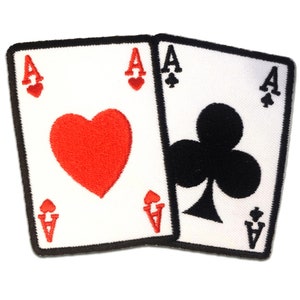 Iron on patches - Poker Ace card Biker - white - 10.5x7.5 Application badges