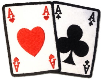 Iron on patches - Poker Ace card Biker - white - 10.5x7.5 Application badges