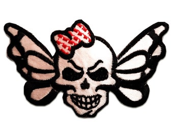 Iron on patches - butterfly Skull - white - 9,5x5,5cm - Application badges