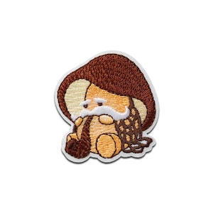 Mushroom with pipe - Iron On Patches Adhesive Emblem, Size - 4,5 x 4,2 cm