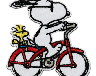 Peanuts © Snoopy bicycle - Iron On Patches Adhesive  Appliques, Size - 7,8 x 7,4 cm