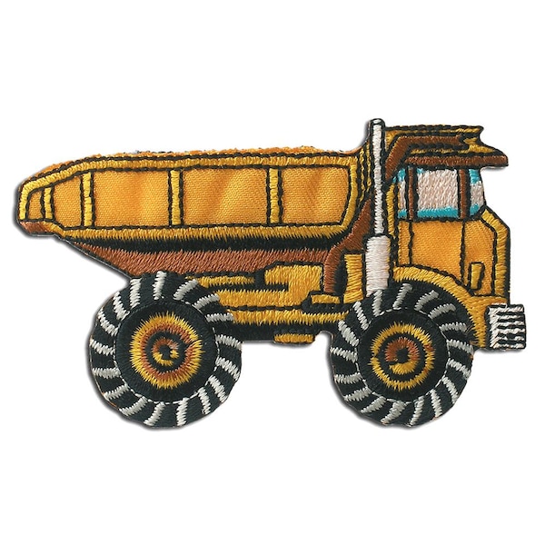 Iron on patches - Site dumpers truck - yellow - 8,5x5,3cm - Application Embroided badges