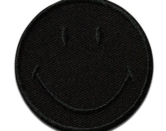 Smiley © Black - Iron On Patches Adhesive Emblem Stickers Appliques, Size - 5 x 5 cm