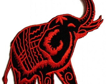 Aufnäher / Bügelbild - Elefant Tier Thailand - rot - 9,8 x 9,8 cm - Patch Aufbügler Applikationen zum aufbügeln Applikation Patches Flicken