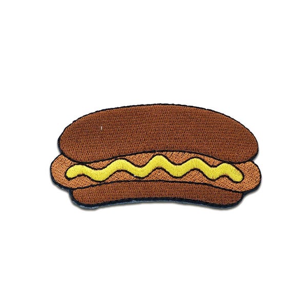 Iron on patches - Hot Dog with mustard food Fast Food – brown – 7,9x4cm - Application