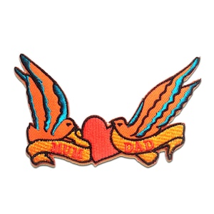 Iron on patches - Mum Love Dad Tattoo Biker orange 10.7x6.6 Application badges