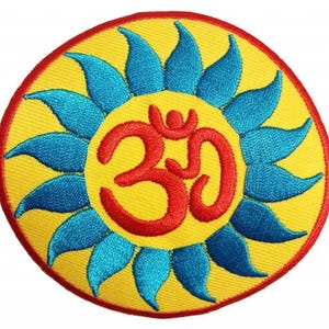 Aufnäher / Bügelbild - Om Symbol spirituell Hindu Meditation - gelb - Ø8 cm -Patch Aufbügler Applikationen zum aufbügeln Applikation Patches