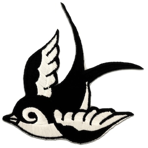 Iron on patches - swallow Bird - black - 9,5x6,3 - Application Embroided badges