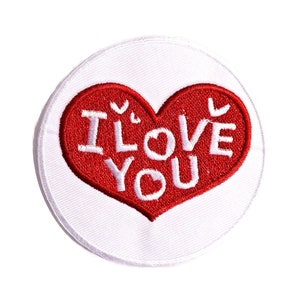 Iron on patches - I LOVE YOU - red - Ø7,8cm -Application Embroided badges