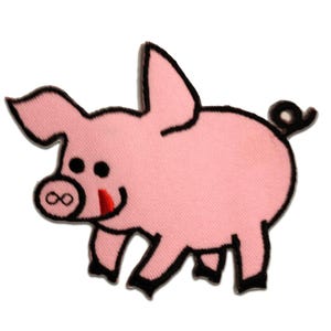 Iron on patches - pig animal children - pink - 9,5x7,1cm - Application badges