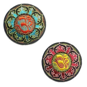 Om Symbol Meditation - Aufnäher, Bügelbild, Aufbügler, Applikationen, Patches, Flicken, Zum Aufbügeln, Größe - Ø 8,4 cm