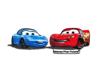 Ecusson - Cars Lightning McQueen & Sally Disney comique enfants – rouge/bleu – 10x3,4cm - patches brode appliques