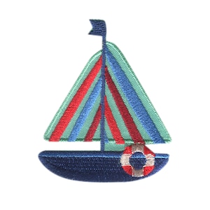 Ship Sailboat - Iron On Patches Adhesive Emblem Stickers , Size - 5,1 x 6 cm