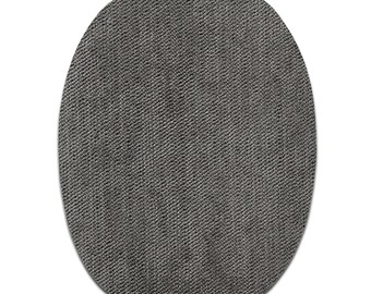 Stoffflicken Oval Grau 2 Stück - Aufnäher, Bügelbild, Größe - 11,2 x 8,5 cm