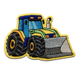 Truck Bagger gelb - Aufnäher, Bügelbild, Aufbügler, Größe - 4 x 6,1 cm