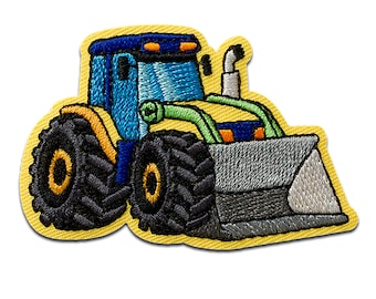 Truck Bagger gelb - Aufnäher, Bügelbild, Aufbügler, Größe - 4 x 6,1 cm