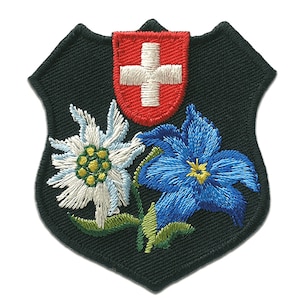Iron on patches - Trachten Swiss coat of arms flower – black – 5,2x5,5cm - Application