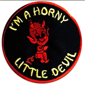 Iron on patches - I'm A Horny Little Devil - black - 8,5x8,5 Application badges