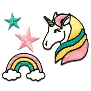 Iron on patches - Set unicorn star rainbow – colorful  – different sizes - Application