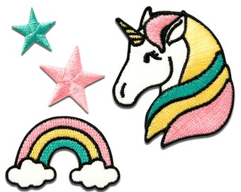 Ecusson - Set licorne star arc en ciel – coloré  – différentes tailles - patches brode appliques