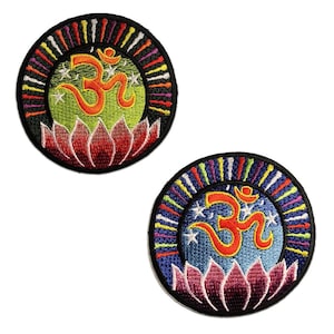 Om Symbol Spiritually Hindu Meditation - Iron On Patches Adhesive Emblem Stickers Appliques, Size - 3.15 x 3.15 Inches