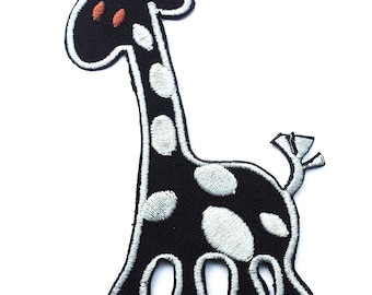 Aufnäher Bügelbild - Giraffe Tier Kinder -schwarz/weiß - 9,4 x 6,5cm Patch Aufbügler Applikationen zum aufbügeln Applikation Patches Flicken