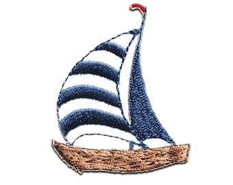 Iron on patches - sailing ship ship boat - blue - 4,9x4,1cm - Application Embroided badges