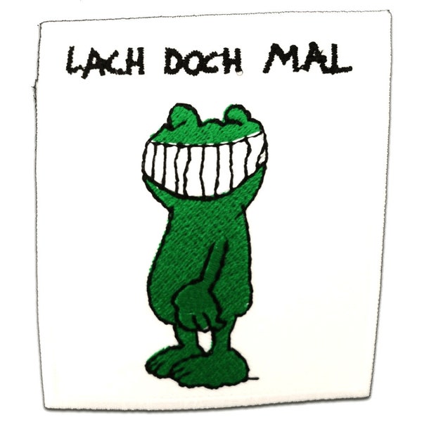Iron on patches - Lach Doch Mal - white - 6,8x7,6 Application Embroided badges