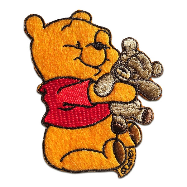 Aufnäher / Bügelbild Winnie Puuh mit Teddy Disney Comic Kinder – gelb – 7,8x6cm - Patch