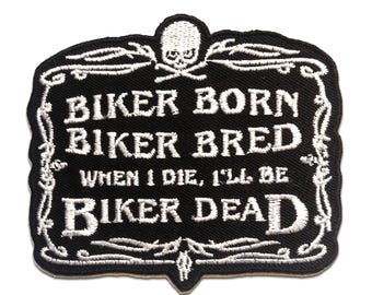 Iron on patches - BIKER BORN …… - black - 9x8.2 - Application Embroided badges