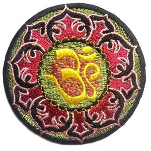 Aufnäher / Bügelbild - Lotus Om Symbol spirituell Hindu Meditation - bunt - Ø8,4 cm - Patch Aufbügler Applikationen zum aufbügeln