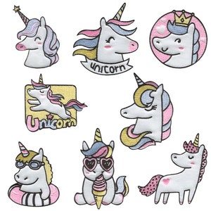 Unicorn Set B 8 Pieces - Iron On Patches Adhesive Emblem Stickers