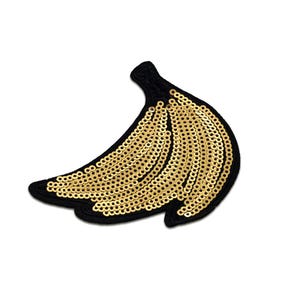 Aufnäher / Bügelbild - Banane Obst Frucht mit Pailletten – gold/schwarz – 9,5x7cm - Patch