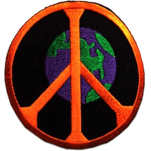 Aufnäher / Bügelbild - Peace On Earth Frieden Hippie - orange - Ø7,5 cm - Patch