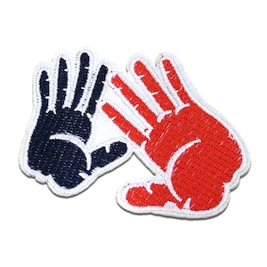 Iron on patches - hand hands – blue/red – 7,6x6cm - Application