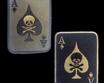 Poker Ace Skull Biker - Iron On Patches Adhesive Emblem Stickers Appliques, Size - 2.2 x 2.99 Inches